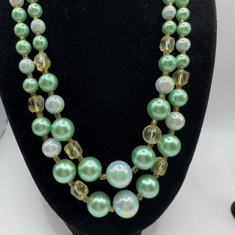 Vintage Japan Double Strand Necklace Clip On Earrings Set 2 18" - Picture 2 of 9
